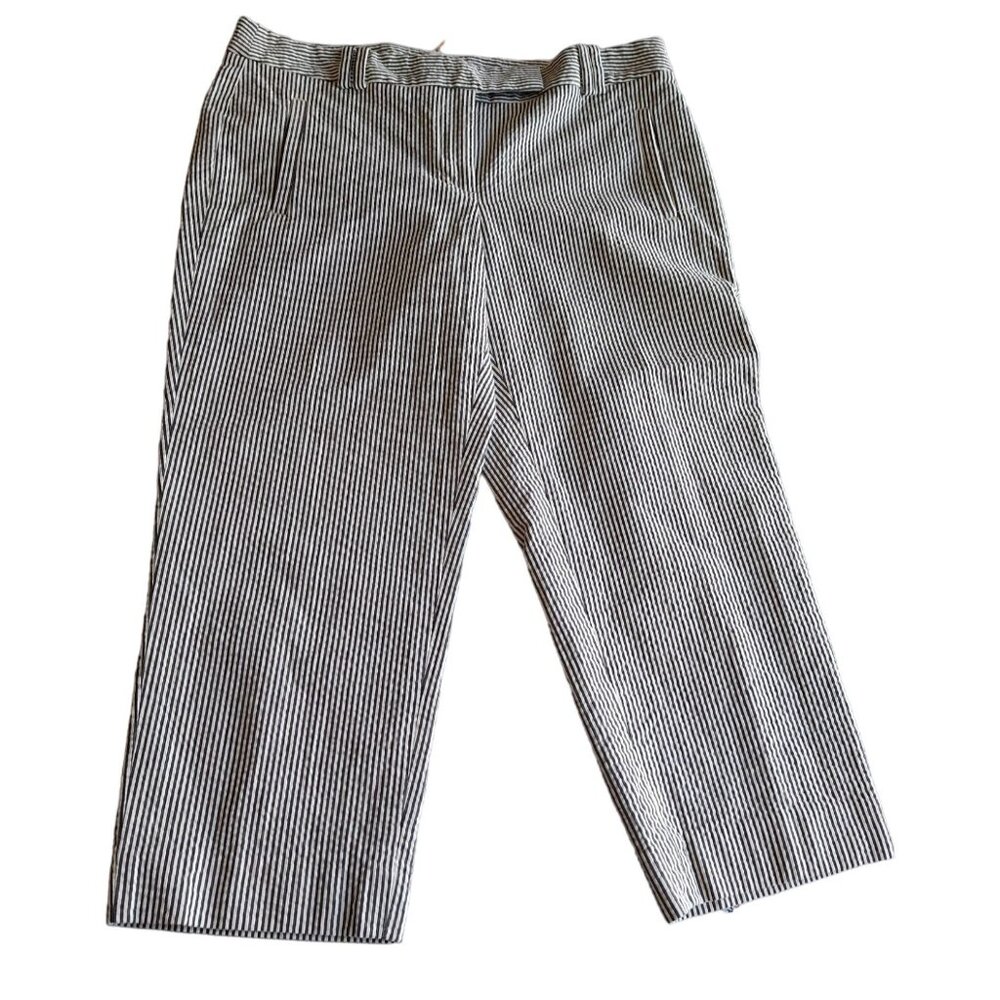 Ann Taylor Loft Capri Pants 6P Black White Striped Cotton Sears Sucker Preppy